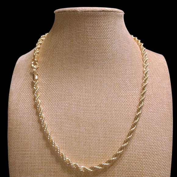 18K Real Gold Bonded Italian Gold-Filled 5mm 20 Inch Rope Chain No Tarnish - Picture 1 of 4